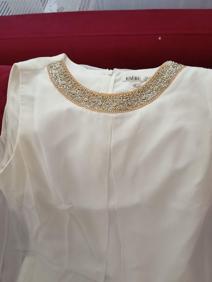 İşlemeli Beyaz Uzun Abiye Elbise - Görsel 2