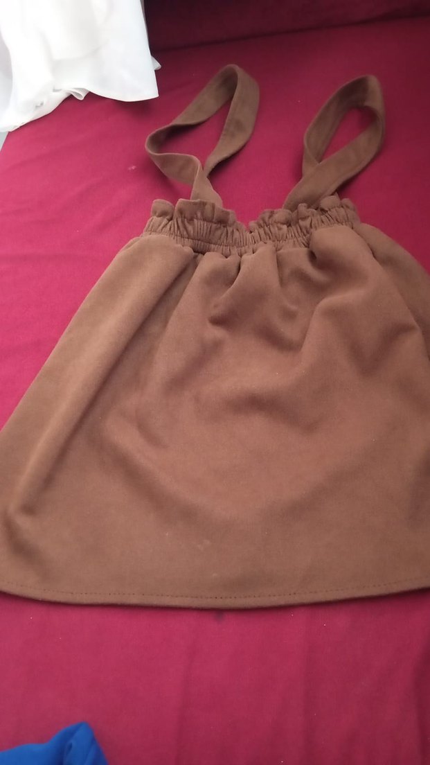 Düğmeli Kahverengi Süet Mini Etek - Görsel 3