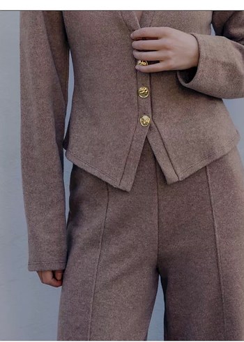 Süt kahve  Triko Kadın Uzun Takım - Görsel 5