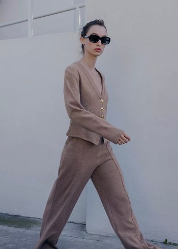 Süt kahve  Triko Kadın Uzun Takım - Görsel 4