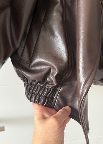 Kahverengi Deri Kadın Ceket - Görsel 2