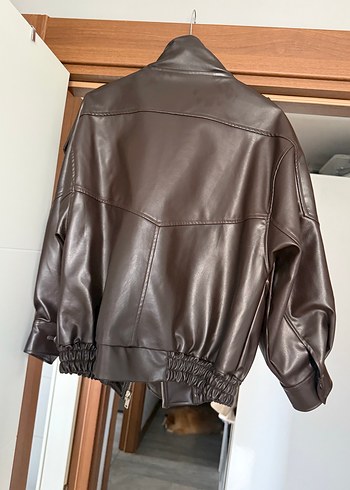 Kahverengi Deri Kadın Ceket - Görsel 3