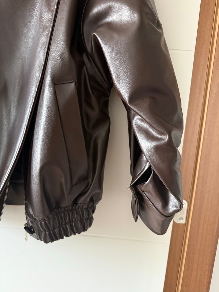 Kahverengi Deri Kadın Ceket - Görsel 4