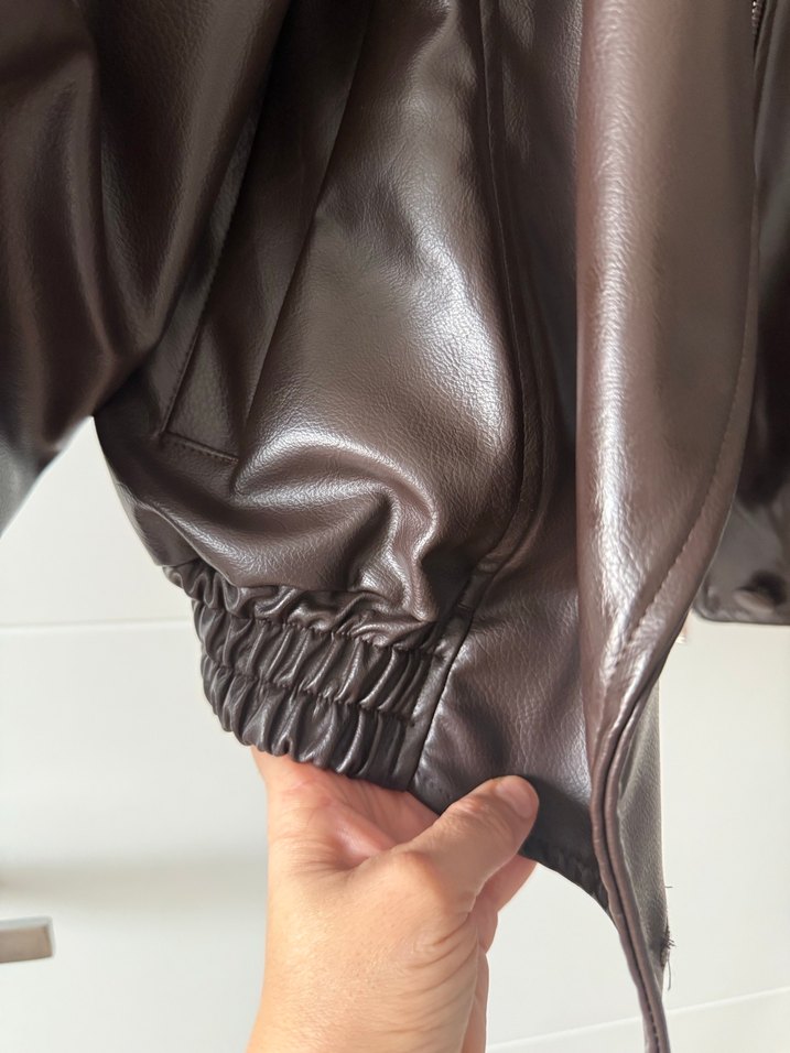 Kahverengi Deri Kadın Ceket - Görsel 2