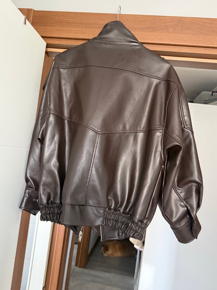 Kahverengi Deri Kadın Ceket - Görsel 3