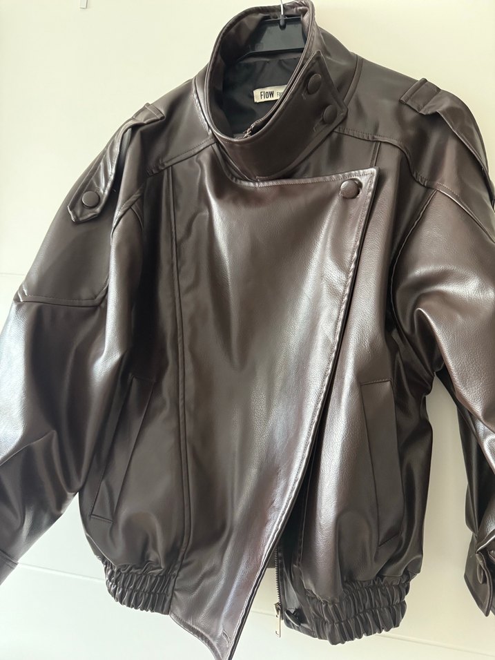 Kahverengi Deri Kadın Ceket - Görsel 5