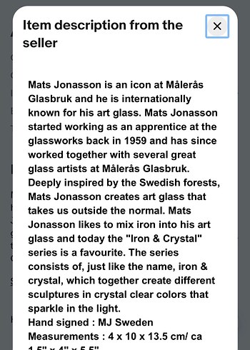 Mats Jonasson El İmzalı Ev aksesuarı. - Görsel 2