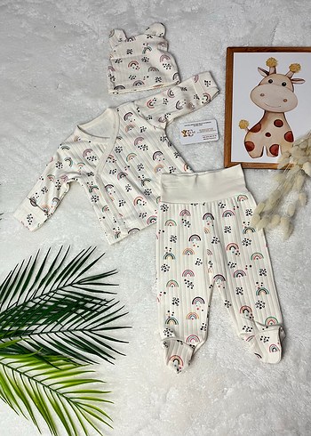 Gökküşağı desenli kaşkorse bebek takım