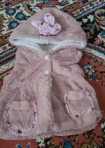 Kız Çocuk Kapüşonlu Pembe Kürk Detaylı Yelek - Görsel 2