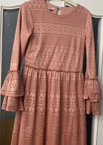 Pembe Nakışlı Bohem Uzun Elbise - Görsel 2