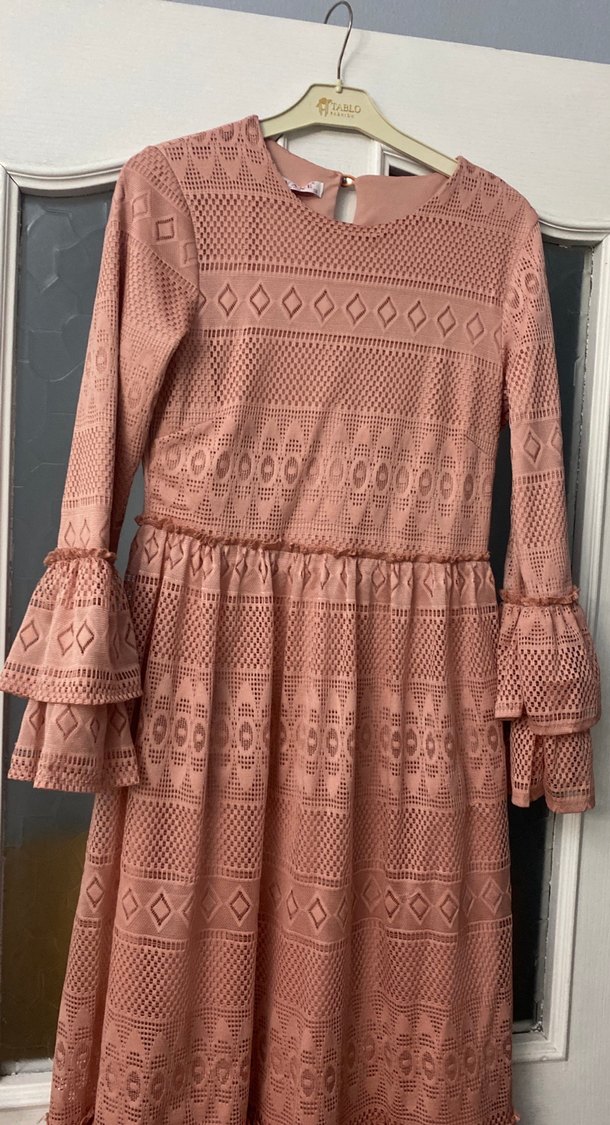 Pembe Nakışlı Bohem Uzun Elbise - Görsel 2