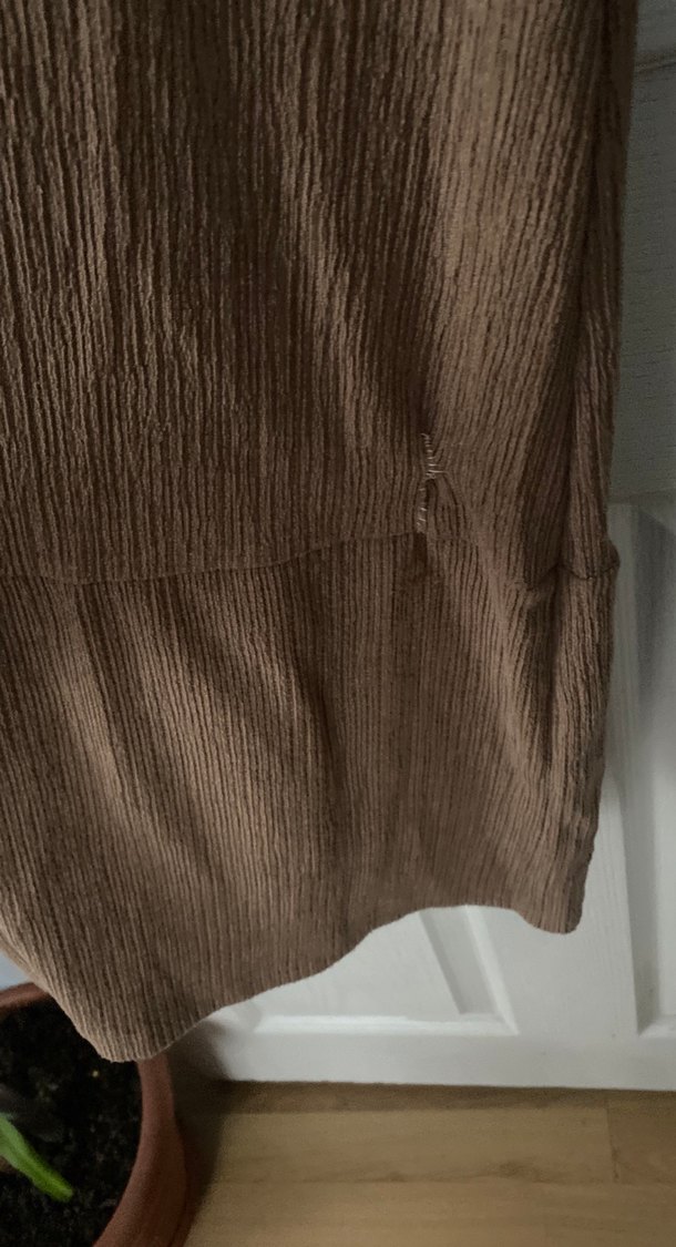 Kadın Kahverengi Uzun Keten Elbise - Görsel 4