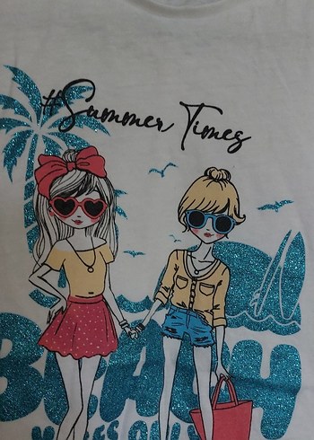 Kız Çocuk Beyaz Baskılı Kısa Kollu Tişört - Görsel 5