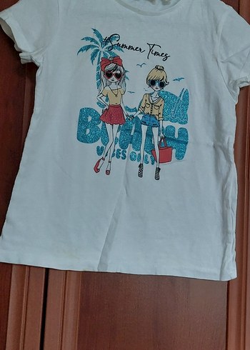 Kız Çocuk Beyaz Baskılı Kısa Kollu Tişört - Görsel 2