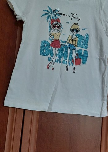 Kız Çocuk Beyaz Baskılı Kısa Kollu Tişört - Görsel 3