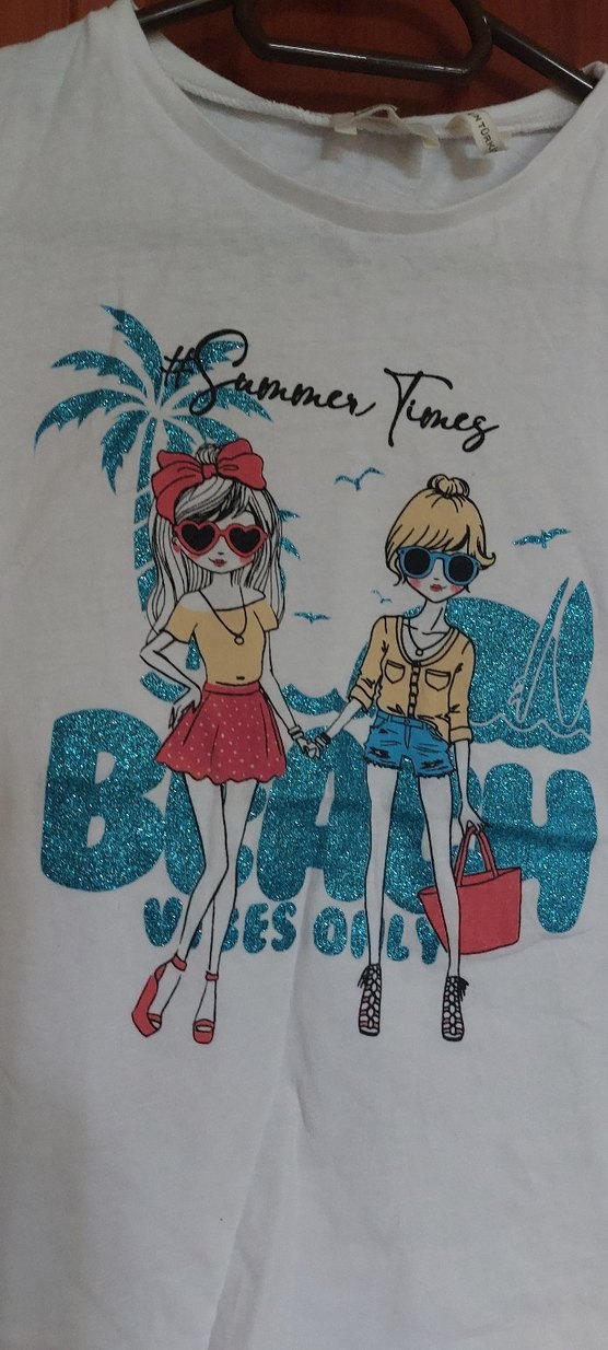 Kız Çocuk Beyaz Baskılı Kısa Kollu Tişört - Görsel 4