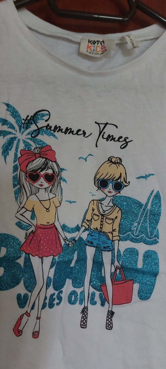 Kız Çocuk Beyaz Baskılı Kısa Kollu Tişört - Görsel 5