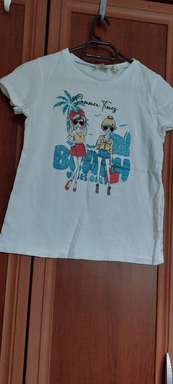 Kız Çocuk Beyaz Baskılı Kısa Kollu Tişört - Görsel 2