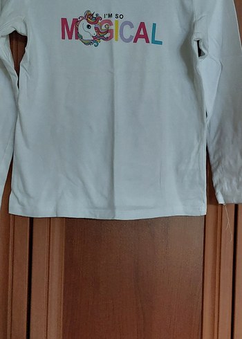 Beyaz Uzun Kollu Kız Tişörtü - Rahat Kesim - Görsel 3