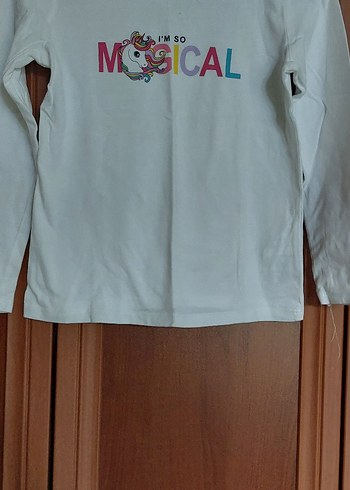 Beyaz Uzun Kollu Kız Tişörtü - Rahat Kesim - Görsel 2