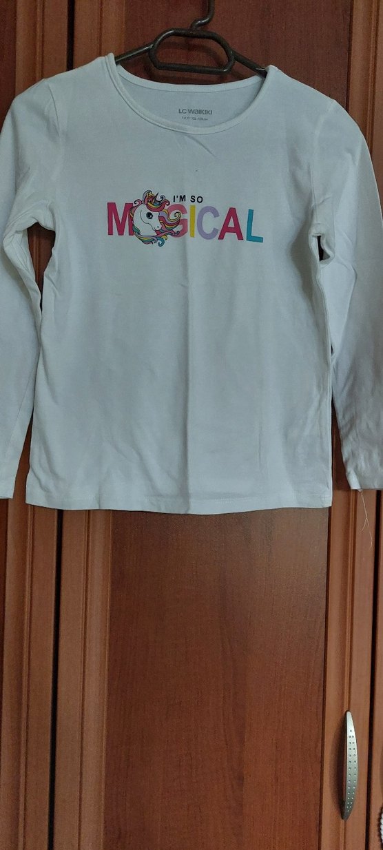 Beyaz Uzun Kollu Kız Tişörtü - Rahat Kesim - Görsel 2