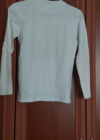 Beyaz Kız Çocuk Uzun Kollu Baskılı Tişört - Görsel 5