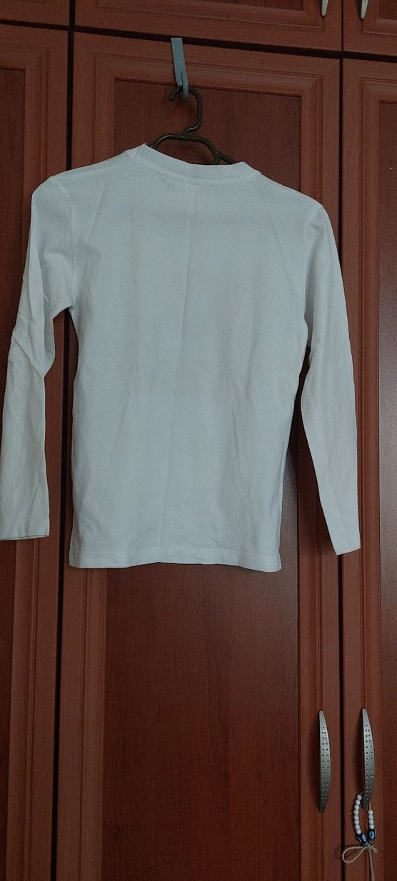 Beyaz Kız Çocuk Uzun Kollu Baskılı Tişört - Görsel 5