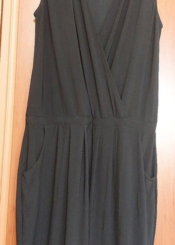 Drapeli Siyah Hamile Tulum Midi Boy - Görsel 2