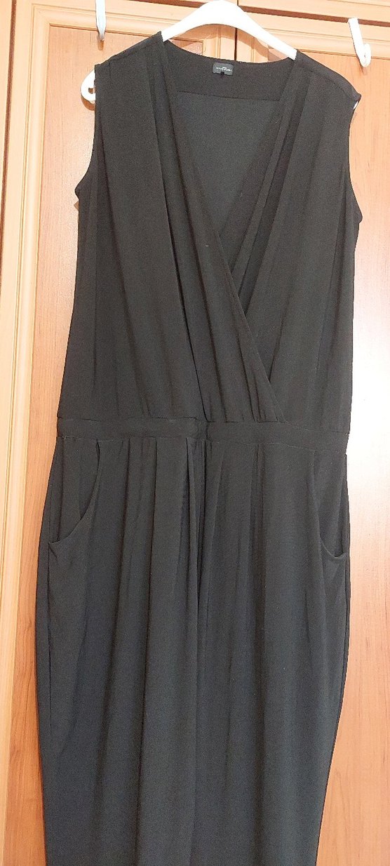 Drapeli Siyah Hamile Tulum Midi Boy - Görsel 2