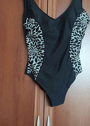 Desenli Drapeli Siyah Kadın Mayo - Görsel 3