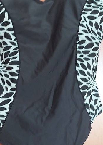 Desenli Drapeli Siyah Kadın Mayo - Görsel 4