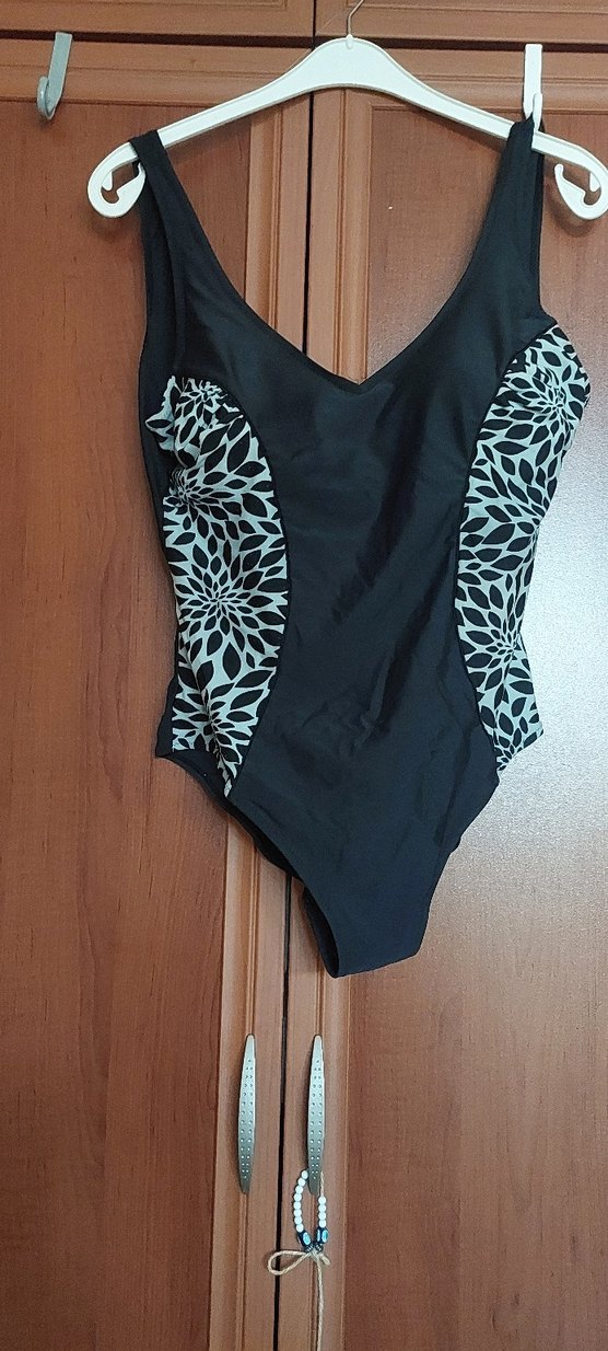 Desenli Drapeli Siyah Kadın Mayo - Görsel 2