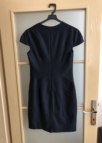 Siyah antrasit U Yakalı Midi Ofis Elbisesi - Görsel 2