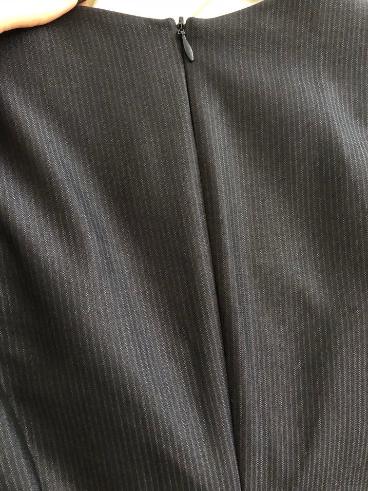 Siyah antrasit U Yakalı Midi Ofis Elbisesi - Görsel 4