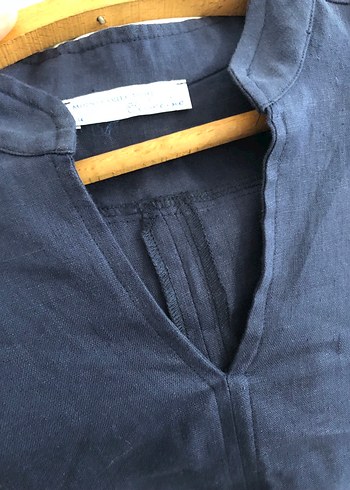 Lacivert Midi Keten Tunik - Görsel 5