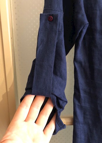 Lacivert Midi Keten Tunik - Görsel 3