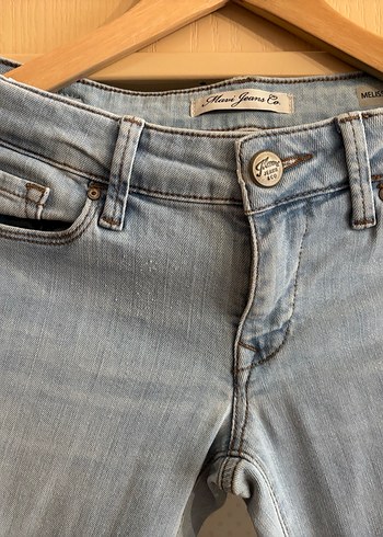 Kadın mavi Denim İspanyol Paça Pantolon - Görsel 3