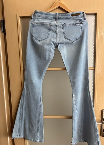 Kadın mavi Denim İspanyol Paça Pantolon - Görsel 2