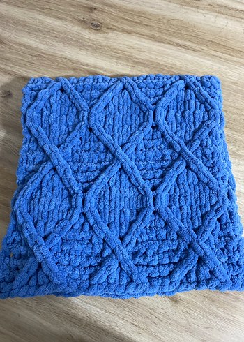 Puffy alize Mavi Örgü Çocuk Battaniyesi - Görsel 3