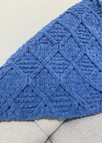 Puffy alize Mavi Örgü Çocuk Battaniyesi - Görsel 2