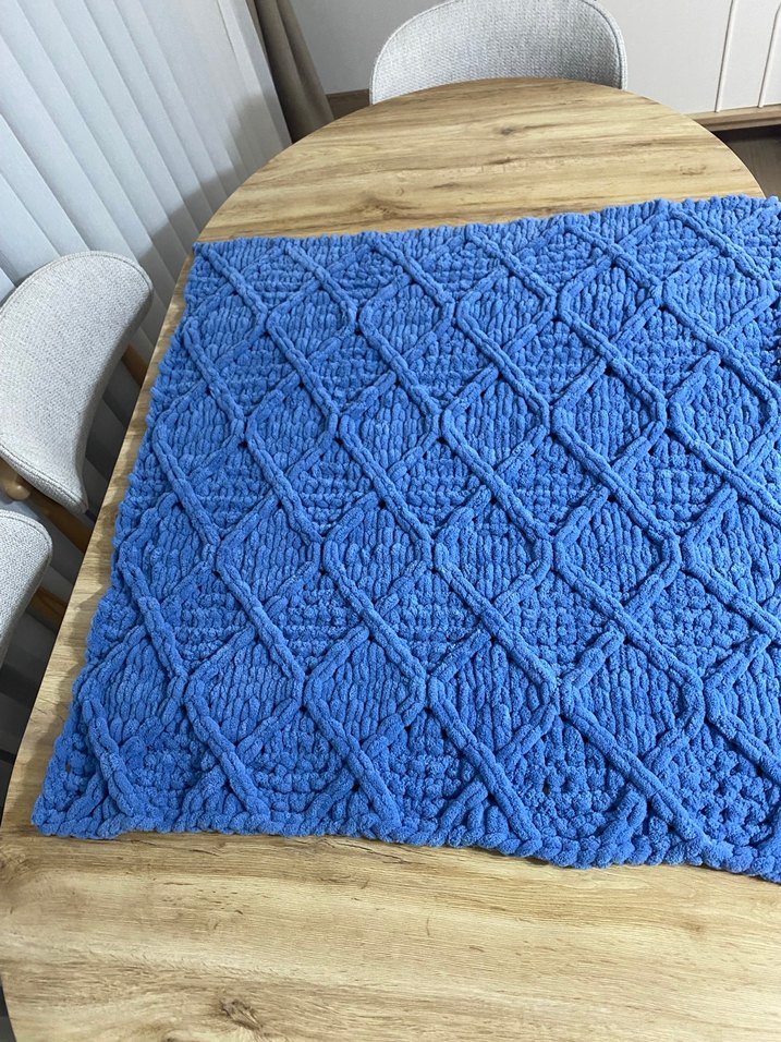 Puffy alize Mavi Örgü Çocuk Battaniyesi - Görsel 4