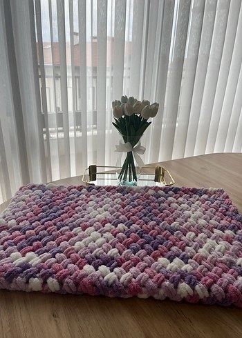 Pastel Mor Bağlama Desenli Örgü Çocuk Battaniy - Görsel 2