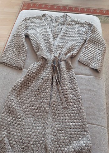 Gri Uzun Örgü Kadın Sabahlık - Görsel 2