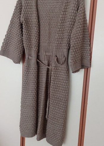 Gri Uzun Örgü Kadın Sabahlık - Görsel 4