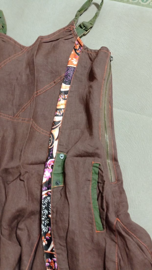 Kızlar için kahverengi nakışlı askılı keten elbise - Görsel 5