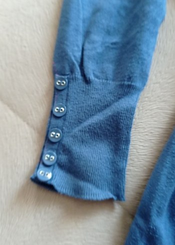 Düğmeli Mavi Midi Denim Hırka - Görsel 5