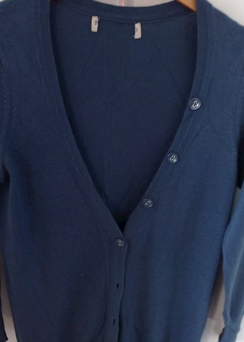 Düğmeli Mavi Midi Denim Hırka - Görsel 2