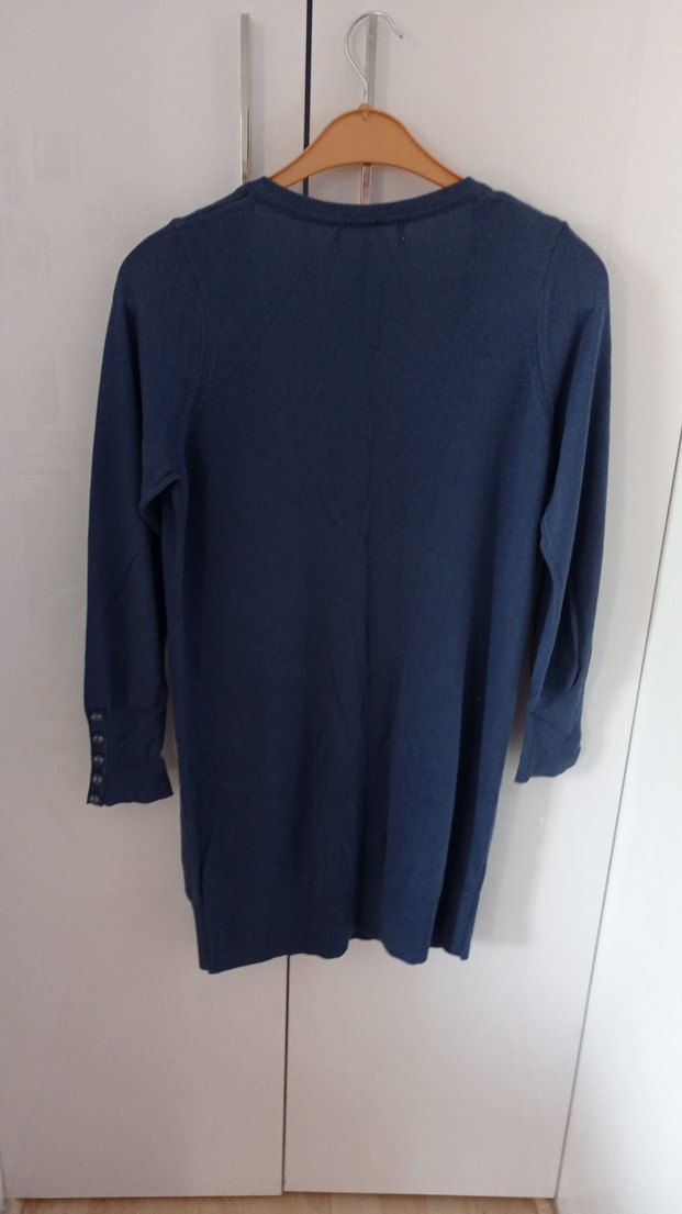 Düğmeli Mavi Midi Denim Hırka - Görsel 3