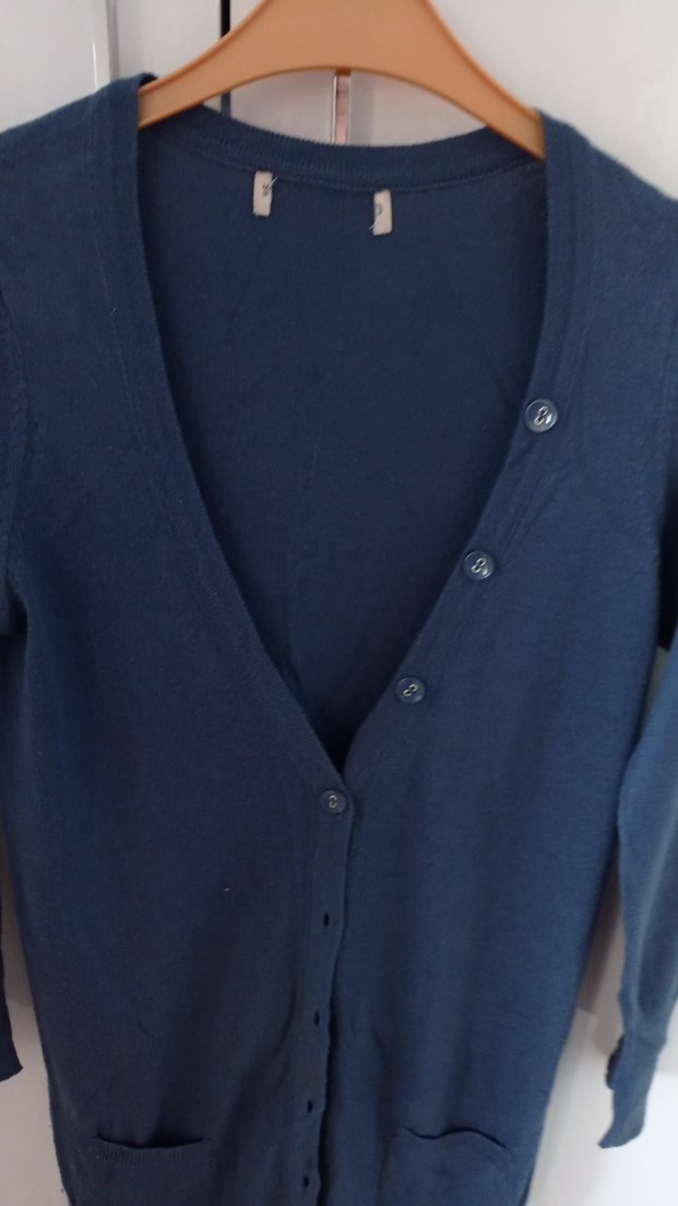 Düğmeli Mavi Midi Denim Hırka - Görsel 2