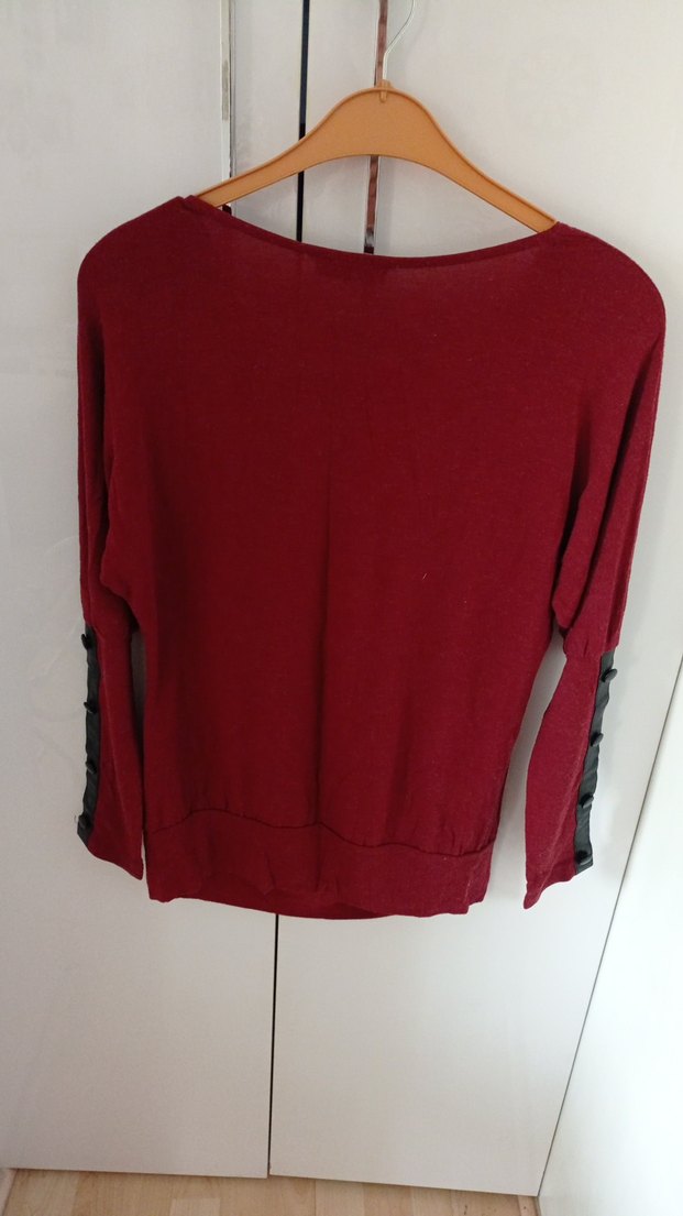 Bordo Kadın Yumuşak Kumaştan Salaş Bluz - Görsel 3